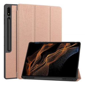 Carcasă Standing, efect piele (active FLIP, deschidere laterală, TRIFOLD, desktop, suport creion) GOLDEN RUSAL Samsung Galaxy Tab S10 Ultra LTE (SM-X926B), Galaxy Tab S10 Ultra WIFI (SM-X920)