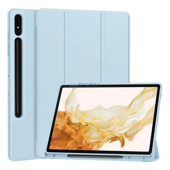 Husă permanentă cu efect de piele (FLIP activ, deschidere laterală, TRIFOLD, suport pentru birou, suport pentru creioane) LIGHT BLUE Samsung Galaxy Tab S10 Plus LTE (SM-X826B), Galaxy Tab S10 Plus WIFI (SM-X820)