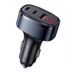 Încărcător auto USAMS C42 USB+2 Priză Type-C (100W, încărcător rapid PD, afișaj LED) NEGRU