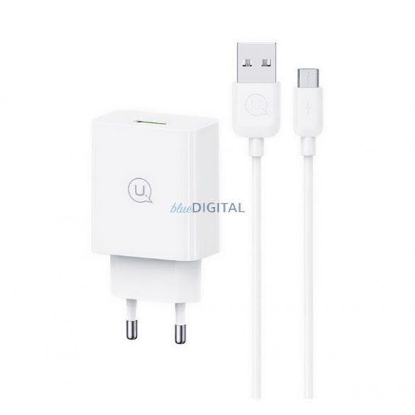 Încărcător de rețea USAMS SC cu mufă USB (18W, încărcător rapid PD 3.0 + cablu microUSB) ALB