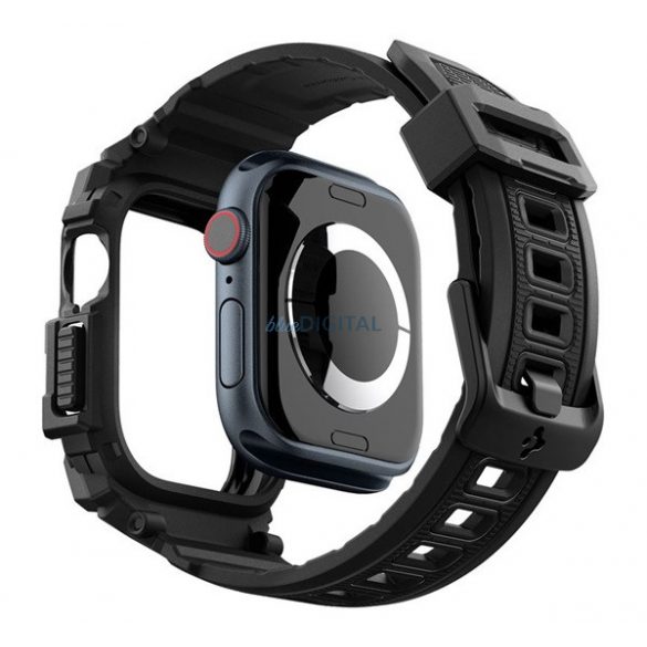 SPIGEN RUGGED ARMOR PRO Strap (dimensiune personalizată, silicon, rezistent la șocuri + cadru din silicon) BLACK Apple Watch Series 10 46mm