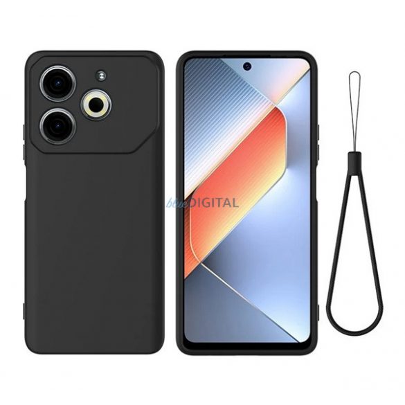 Silicon protector de telefon (mat, microfibră pluș anti-scratch interior, premium + curea de mână) BLACK Tecno Pova 6 Neo