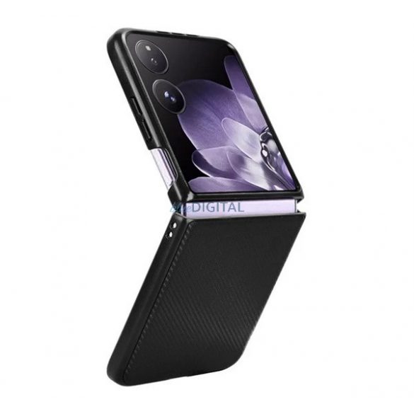 Protector de telefon din plastic (rezistent la impact, spate cu efect de piele, model de carbon) BLACK Xiaomi Mix Flip