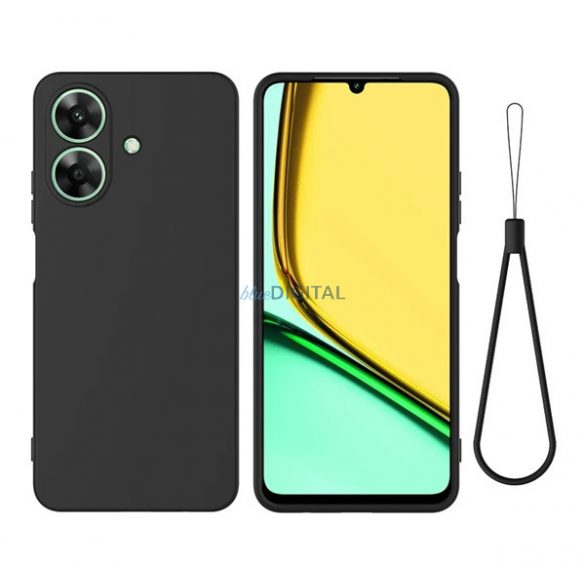 Silicon protector de telefon (mat, microfibră pluș anti-scratch interior, premium + curea de încheietura mâinii) BLACK Realme Notă 60