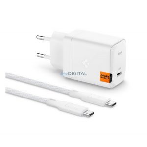 SPIGEN ARCSTATION PRO încărcător de rețea cu priză Type-C (65W, GaN, încărcător rapid PD 3.0 + cablu Type-C) ALB