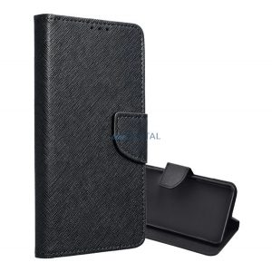 Husă permanentă, efect piele (FLIP, deschidere laterală, suport birou, buzunar card, efect textil) BLACK Samsung Galaxy A36 5G (SM-A366)