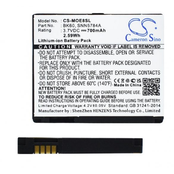 Baterie CAMERON SINO Li-Ion (3,7V/700mAh, compatibil cu Motorola BK60) NEGRU Motorola L6, Motorola L2, Motorola V3x, Motorola L7, Motorola Z3, Motorola Z6, Motorola L9, Motorola E8, Motorola Aura, Motorola VE66