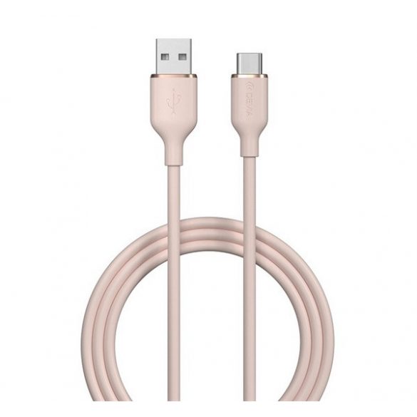 Cablu de date DEVIA JELLY (USB - Type-C, 2.4A, încărcător rapid, 120cm) ROZ