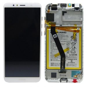 Huawei Y6 2018 LCD alb de fabrica + panou tactil cu rama si baterie