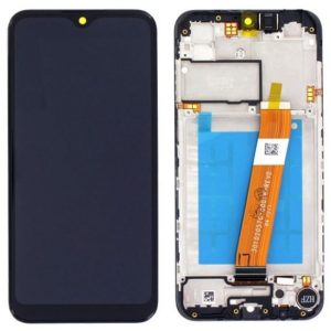 Samsung A015 Galaxy A01 LCD negru din fabrică + panou tactil cu cadru (cablu îngust)