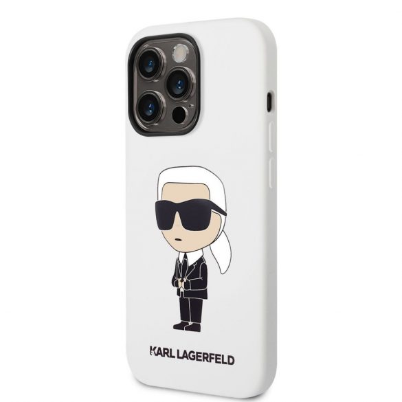 Husă din silicon pentru iPhone 14 Pro (6,1"), carcasă din spate, albă, Karl Lagerfeld, KLHCP14LSNIKBCH