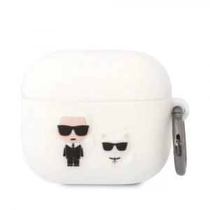 Husa din silicon Airpods 3 cu agatator, alba, Karl Lagerfeld KLACA3SILKCW