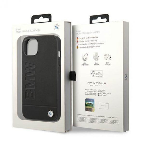 Husa spate iPhone 14 Plus (6,7"), piele, neagra, BMW, BMHCP14MSLLBK