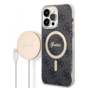 Husă din spate pentru iPhone 14 Pro Max (6,7") cu încărcător, MagSafe, negru, GUESS, BUGUHMP14XH4EACSK