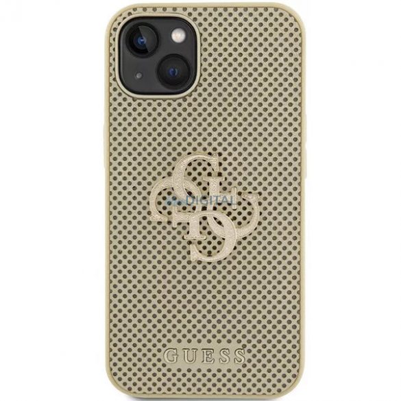 Carcasă din spate pentru iPhone 15 (6.1"), PU, ​​auriu, sigla GUESS Glitter Metal (GUHCP15SPSP4LGD)