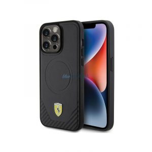 Carcasă din spate pentru iPhone 15 (6.1"), PU/fibră de carbon, model de carbon, caset de protecție, negru, Ferrari Bottom Carbon Magsafe (FEHMP15SPTEK)