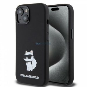 Husă din spate pentru iPhone 15 (6,1"), silicon, neagră, Choupette din silicon lichid Karl Lagerfeld (KLHCP15SSNCHBCK)