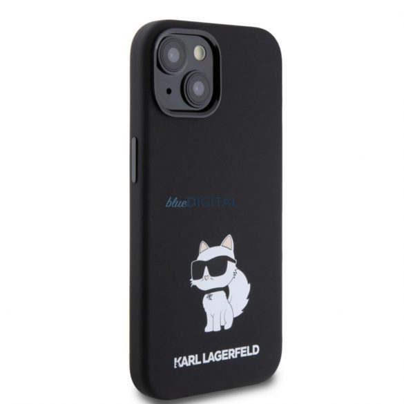 Husă din spate pentru iPhone 15 (6,1"), silicon, neagră, Choupette din silicon lichid Karl Lagerfeld (KLHCP15SSNCHBCK)