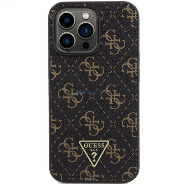 Carcasă din spate pentru iPhone 15 Pro Max (6,7"), PU, ​​neagră, sigla GUESS Triangle Metal (GUHCP15XPG4GPK)