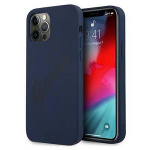 Husă din silicon GUESS Vintage pentru iPhone 12 / 12 Pro (6,1"), albastru închis