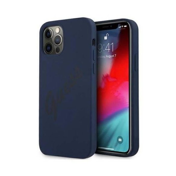 Husă din silicon GUESS Vintage pentru iPhone 12 / 12 Pro (6,1"), albastru închis