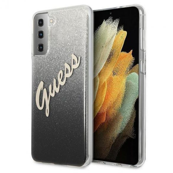 Husa spate Samsung Galaxy S21 Plus, sclipici, negru-argintiu, SM-G996, GUESS Vintage