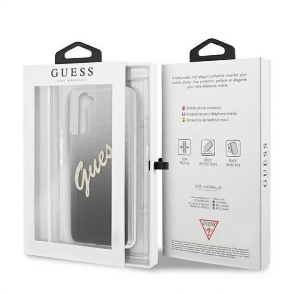 Husa spate Samsung Galaxy S21 Plus, sclipici, negru-argintiu, SM-G996, GUESS Vintage