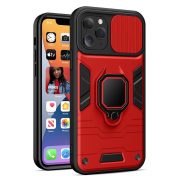   Carcasă din spate iPhone 14 Pro (6.1") rezistentă la șocuri, carcasă PC/TPU, cu protecție pentru cameră, roșu-negru, poate fi susținută, obiectiv inel