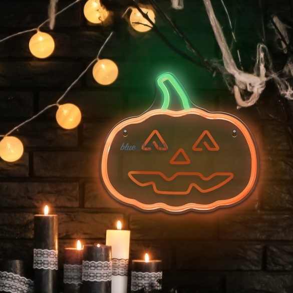 Lampă LED neon din plexiglas, Happy Pumpkin, poate fi agățată pe perete, portocaliu-verde, Forever Light FPNE10