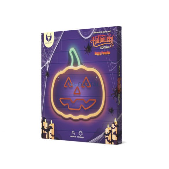 Lampă LED neon din plexiglas, Happy Pumpkin, poate fi agățată pe perete, portocaliu-verde, Forever Light FPNE10