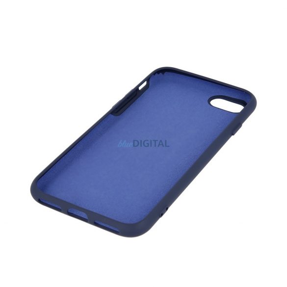 Husa din silicon pentru iPhone 15 (6.1"), carcasa din spate, interior din piele intoarsa, albastra, mata, husa din silicon