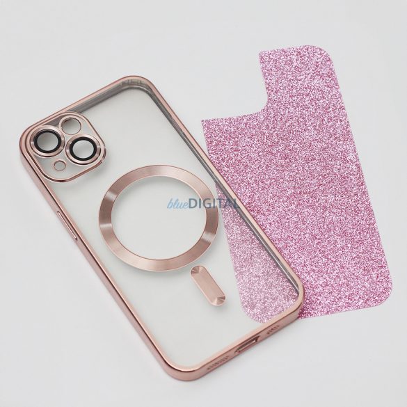 Carcasă din spate pentru iPhone 15 Plus (6,7"), husă TPU, protecție pentru cameră, strălucitoare, roz, Glitter Chrome Mag