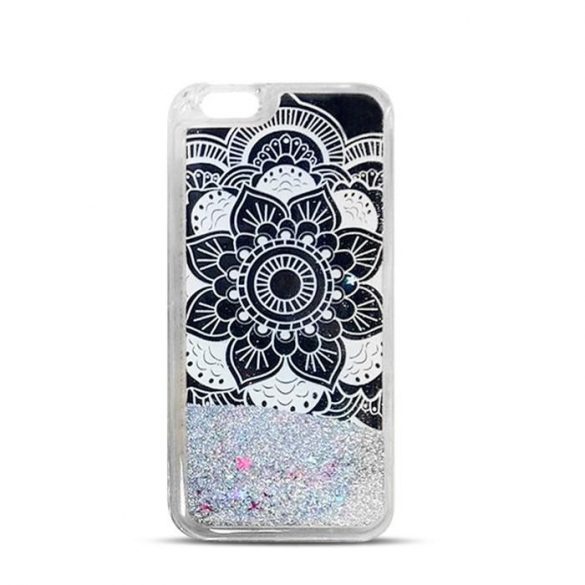 Model mandala Samsung G930 Galaxy S7, carcasa spate argintie cu sclipici lichid