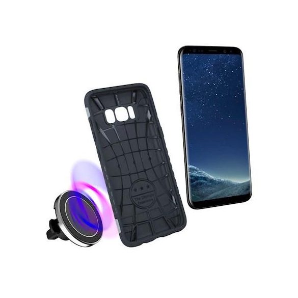 Husa spate rezistenta la socuri Samsung Galaxy J6 Plus, magnetica, argintie, SM-J610, Defender Magnetic