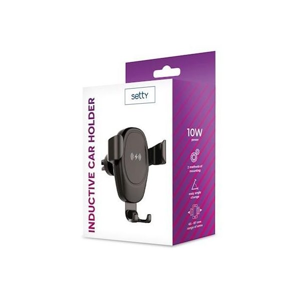 Suport auto universal, poate fi amplasat pe orificiul de ventilație, încărcare wireless, 10W, negru, Setty IUS-01