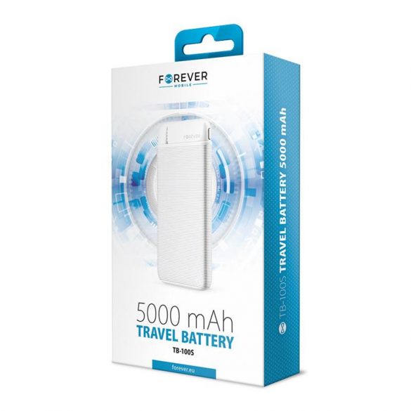 Power bank cu mufa 1XUSB / Type-C / Micro USB, 5000mAh, alb, Forever TB-100S