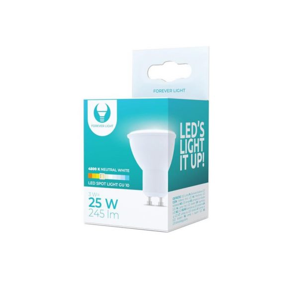 Bec LED GU10, 3W, 4500K, 245lm, lumină albă neutră, Forever Light