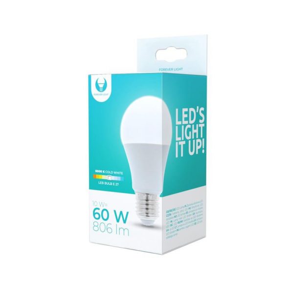 Bec LED E27 / A60, 10W, 6000K, 806lm, lumină albă rece, Forever Light