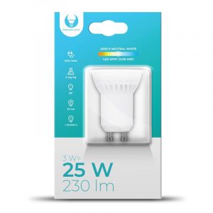 Bec LED GU10 / MR11, 3W, 4500K, 230lm, lumină albă neutră, Forever Light