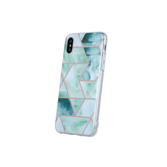 Husa spate iPhone XS Max (6,5"), carcasa TPU, model marmura, verde, Geometric Marmur