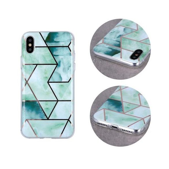 Husa spate iPhone XS Max (6,5"), carcasa TPU, model marmura, verde, Geometric Marmur