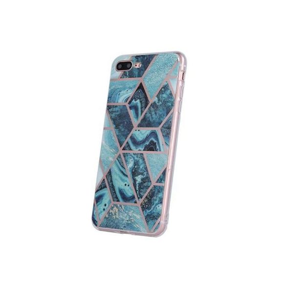 Husa spate iPhone XS Max (6,5"), carcasa TPU, model marmura, albastru, Geometric Marmur