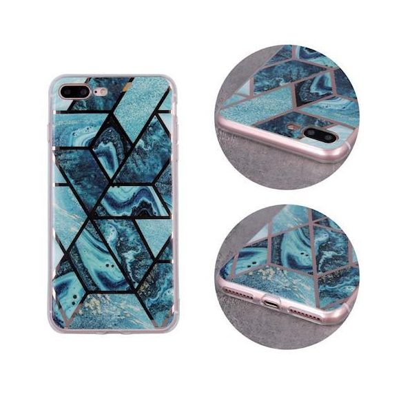 Husa spate iPhone XS Max (6,5"), carcasa TPU, model marmura, albastru, Geometric Marmur