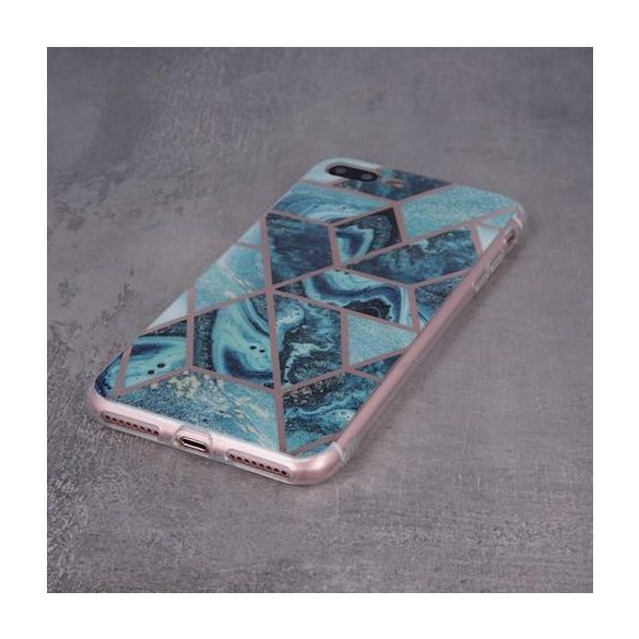 Husa spate iPhone XS Max (6,5"), carcasa TPU, model marmura, albastru, Geometric Marmur