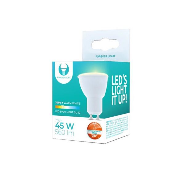 Bec LED GU10, 7W, 3000K, 560lm, lumină albă caldă, Forever Light