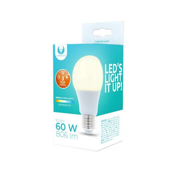 Bec LED E27 / A60, 10W, 3000K, 806lm, lumină albă caldă, Forever Light