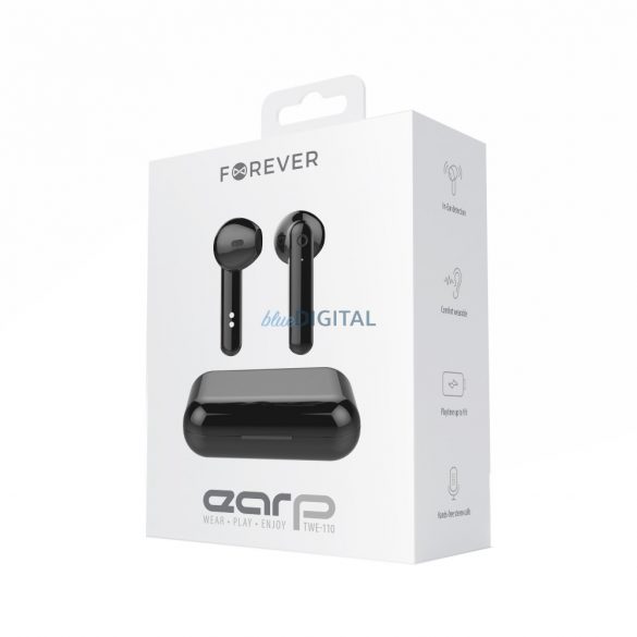 Căști bluetooth stereo cu carcasă de încărcare fără fir, TWS, negru, Forever TWE-110