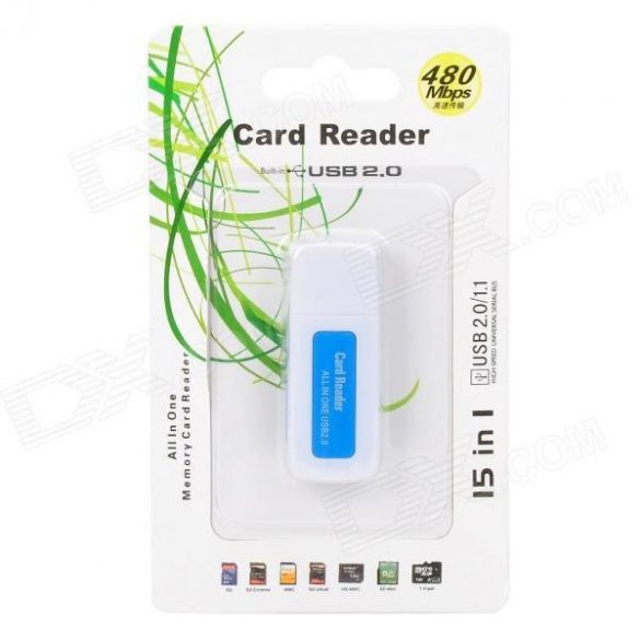 USB2.0 - adaptor cititor card de memorie, alb/albastru, (Adaptor Mini-SD / Micro SD / TF / XD / MS / MS DUO / MS PRO DUO 2.0)