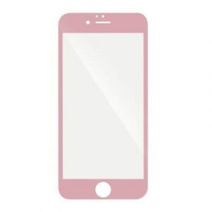 Film din sticlă frontală pentru iPhone 6 6S (4,7"), călită, îndoită, cadru auriu roz, lipici complet 5D