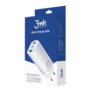 Cap de încărcare rapidă de rețea, 1X USB / 2X Type-C, alb, QC3.0, 65W, 3mk GaN-001EU